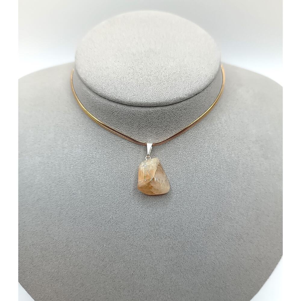 Handmade Raw Citrine Necklace Gold Stainless Steel Natural Stone